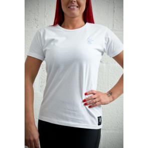  Ladies Royal-Tee T-Shirt - White with Baby Blue Embroidery  